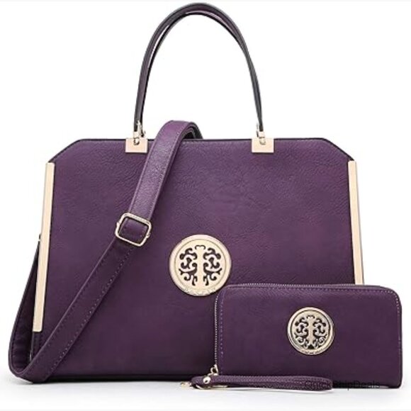 Large Vegan Leather Satchel Tote with Wallet Top Handle Work Bag